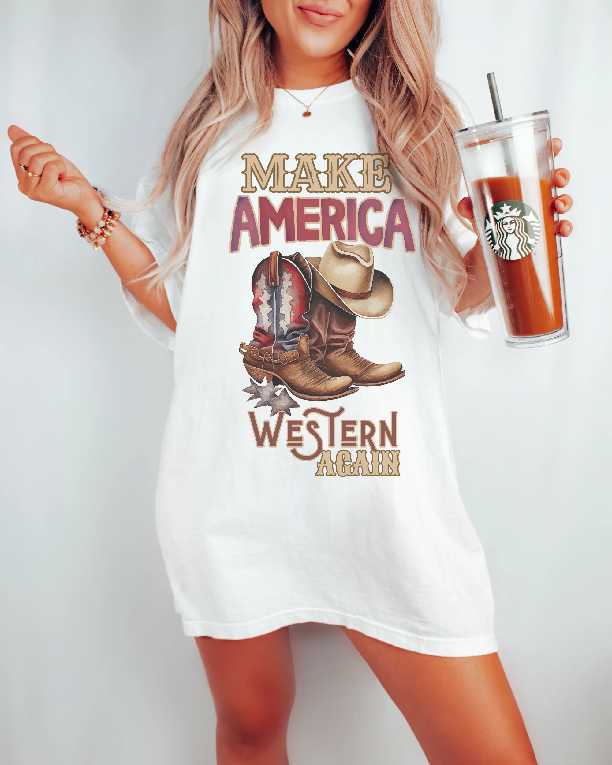 Make America Western Again Comfort Colors® T-Shirt, T-Shirt Dress, Watercolor Cowboy Boots and Hat T-Shirt