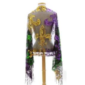 Mardi Gras Fleur De Lis Sequined Shawl