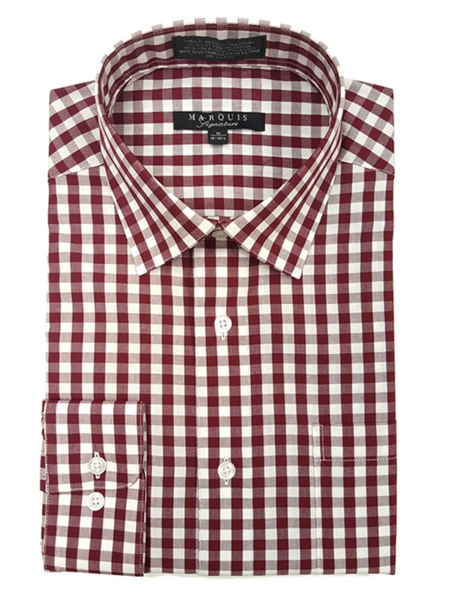 Marquis Men's Gingham Checkered Long Sleeve Modern Fit Shirt