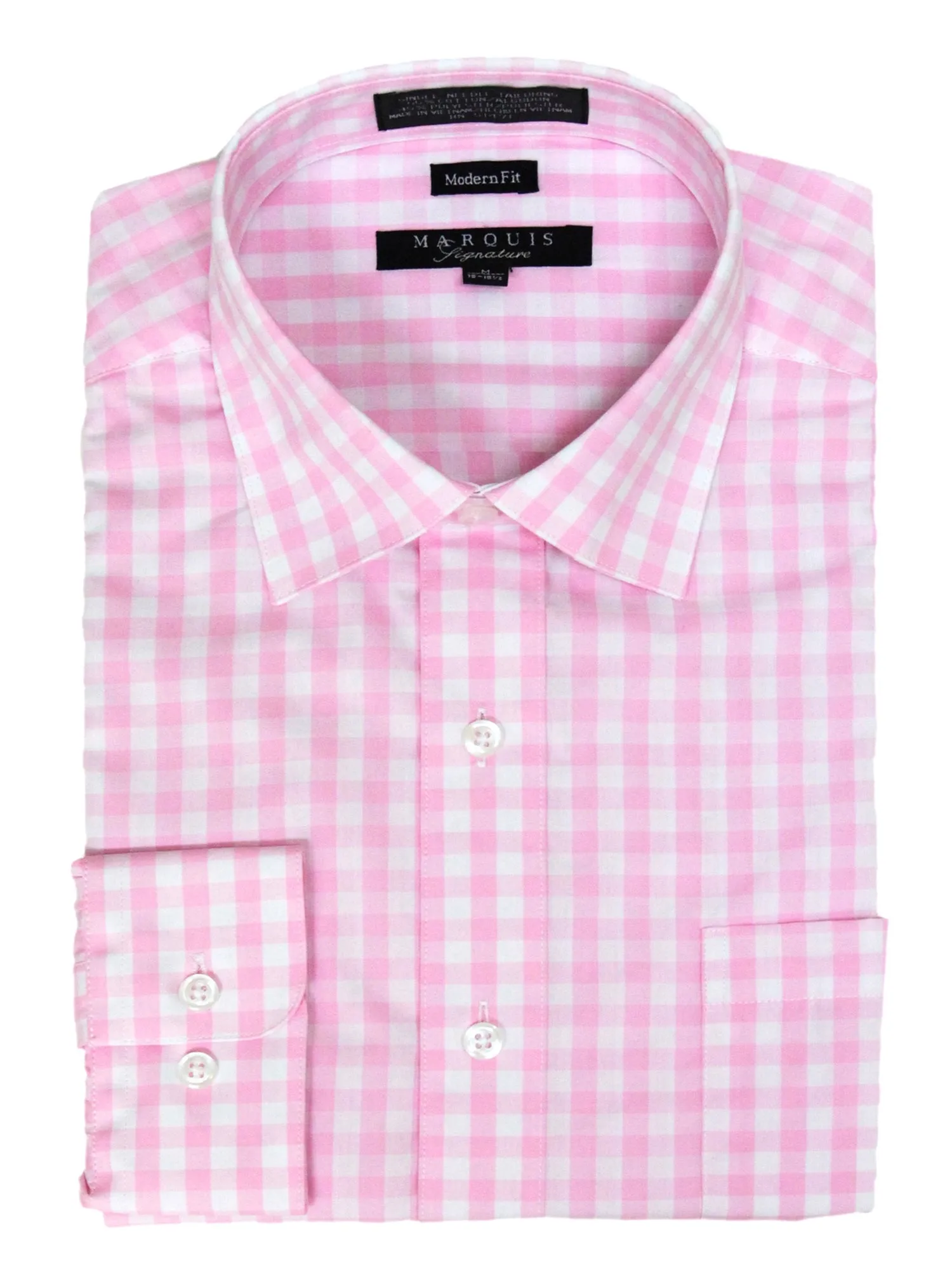 Marquis Men's Gingham Checkered Long Sleeve Modern Fit Shirt