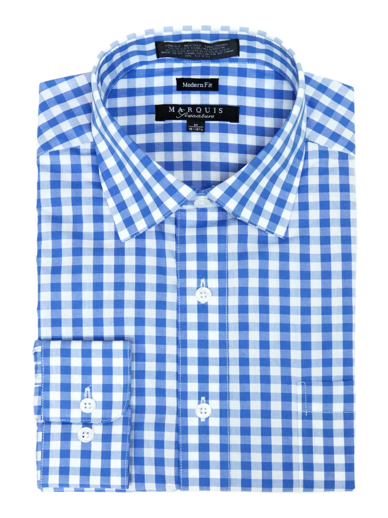 Marquis Men's Gingham Checkered Long Sleeve Modern Fit Shirt