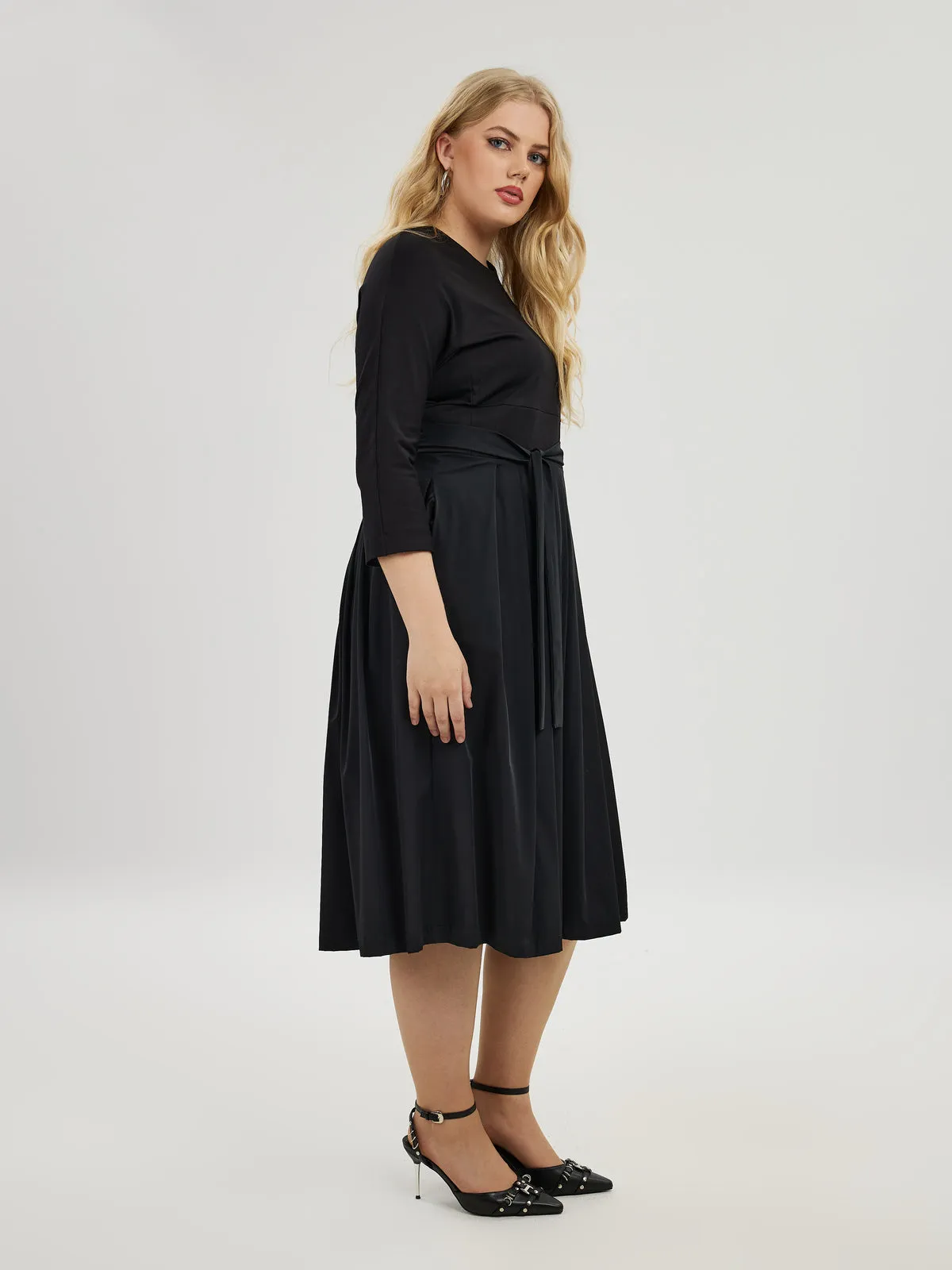 Mat Black A-Line Midi Dress