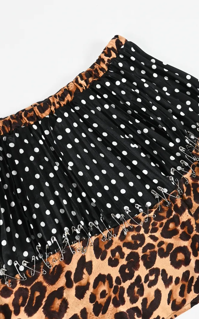 ME TO YOU cheetah and polkadot safety pin skirt