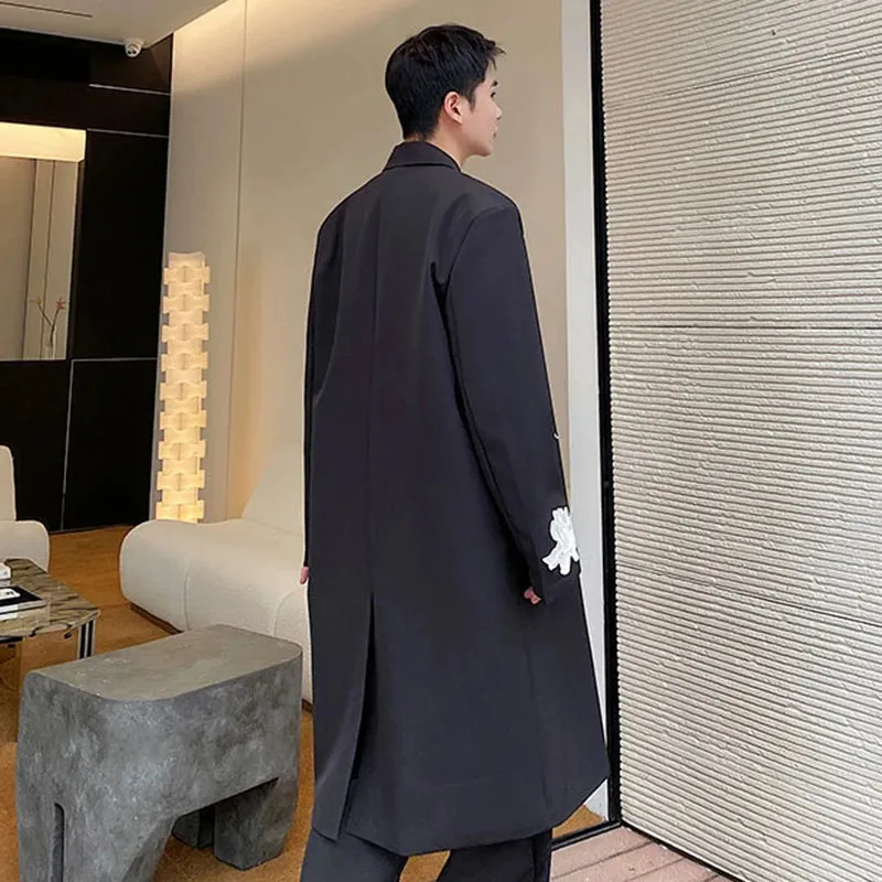 Men Overcoat Autumn Winter Chinese Embroidery Long Coat Trend Knee High Trench Casual Male Printing Windbreaker 9C1927