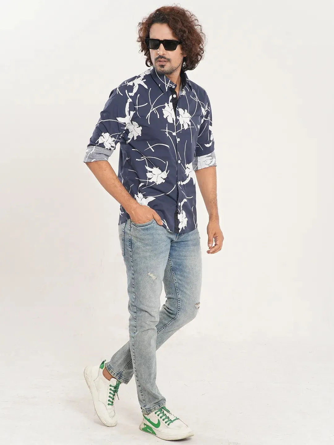 Men's Abstract Floral Full Sleeve Shirt