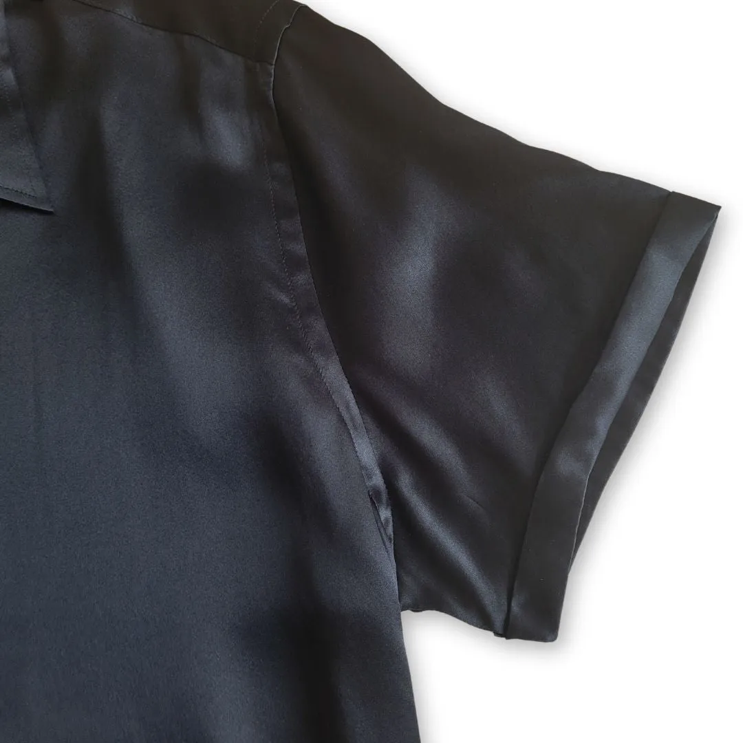 Mens Black Short Sleeve Silk Shirt