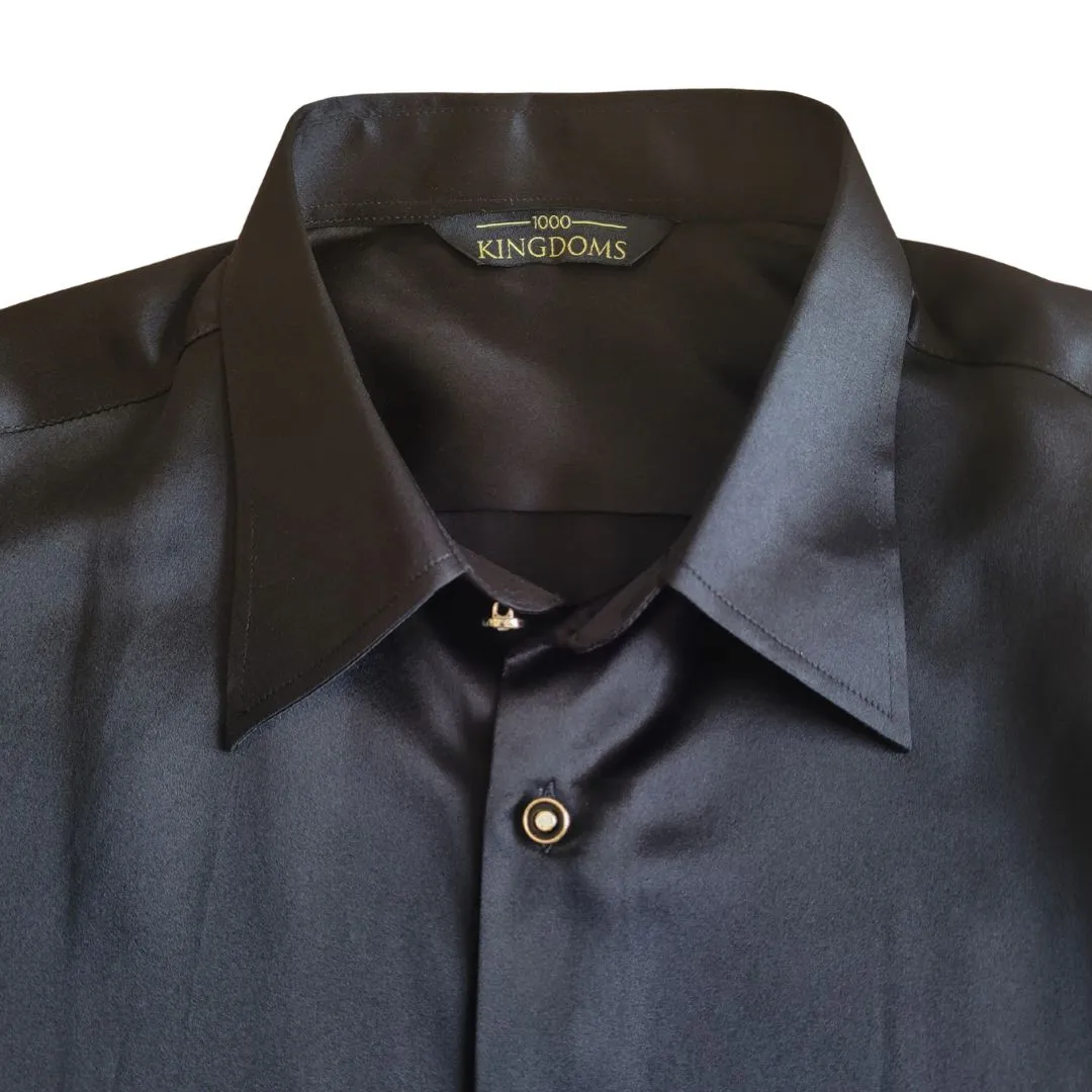 Mens Black Short Sleeve Silk Shirt