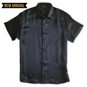 Mens Black Short Sleeve Silk Shirt