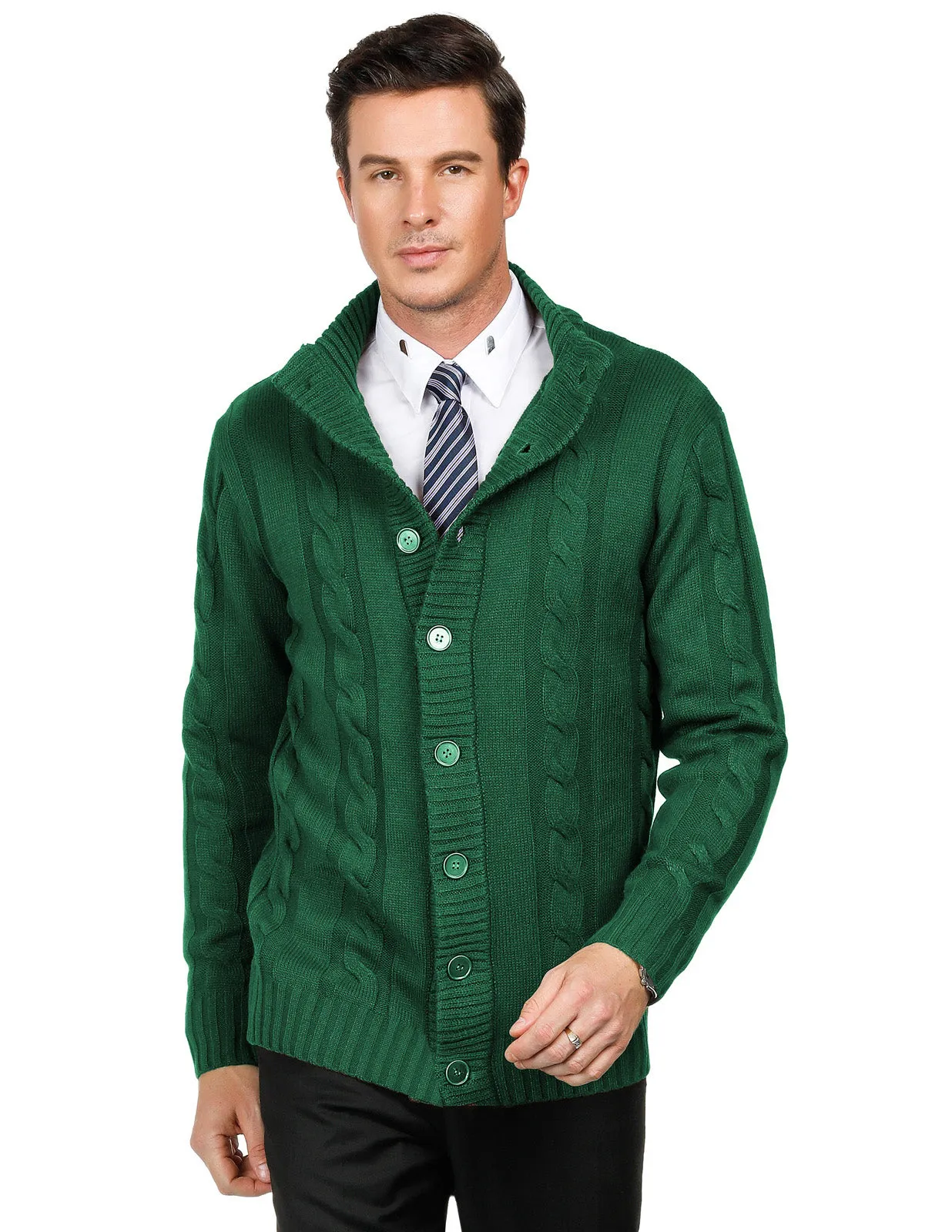 Men's Cardigan with Button Closure, Cable Knit Cardigan with Ribbed Stand-Up Collar for Autumn Winter