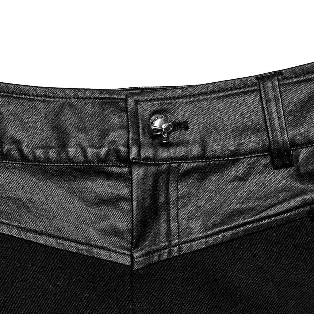 Men's Punk Faux Leather Splice Zipper Pants