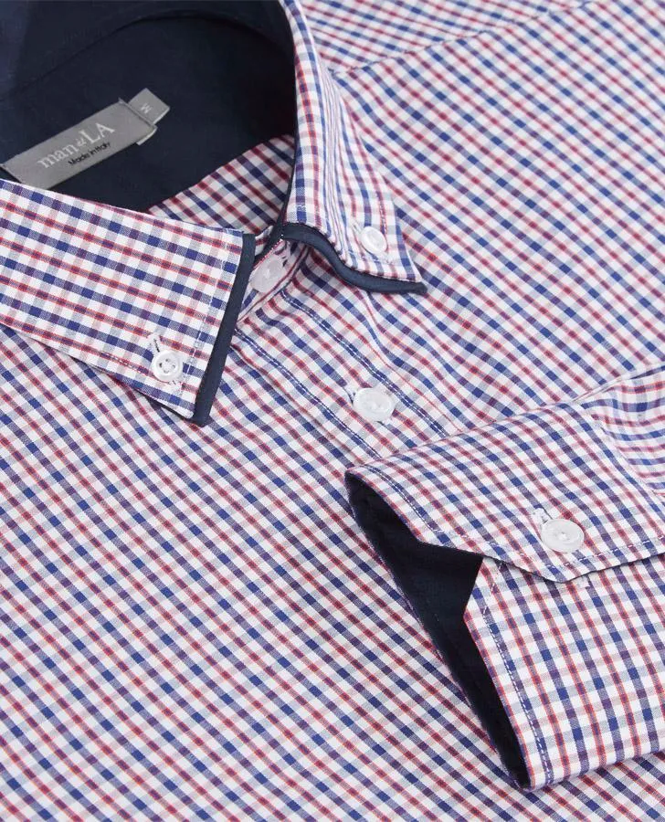 Mens Red and Blue Double Collar Check Shirt