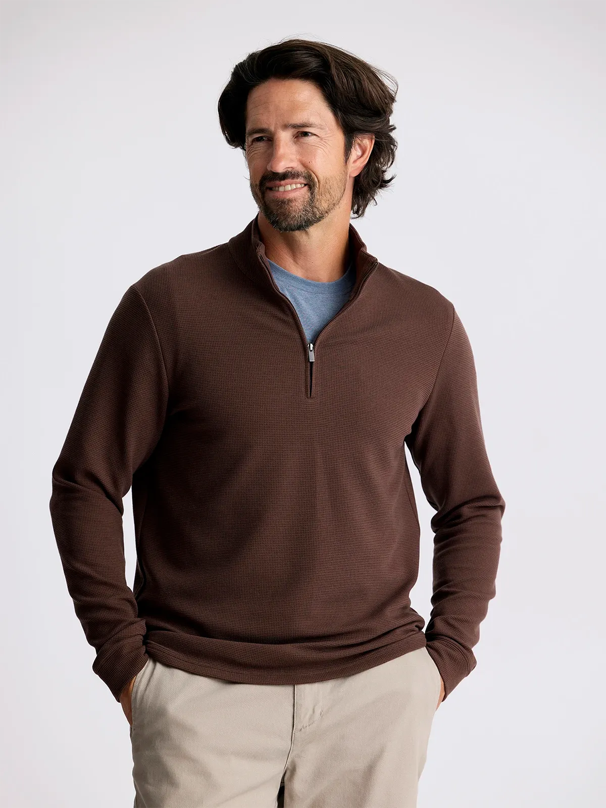 Men's Waffle Quarter Zip - Chestnut