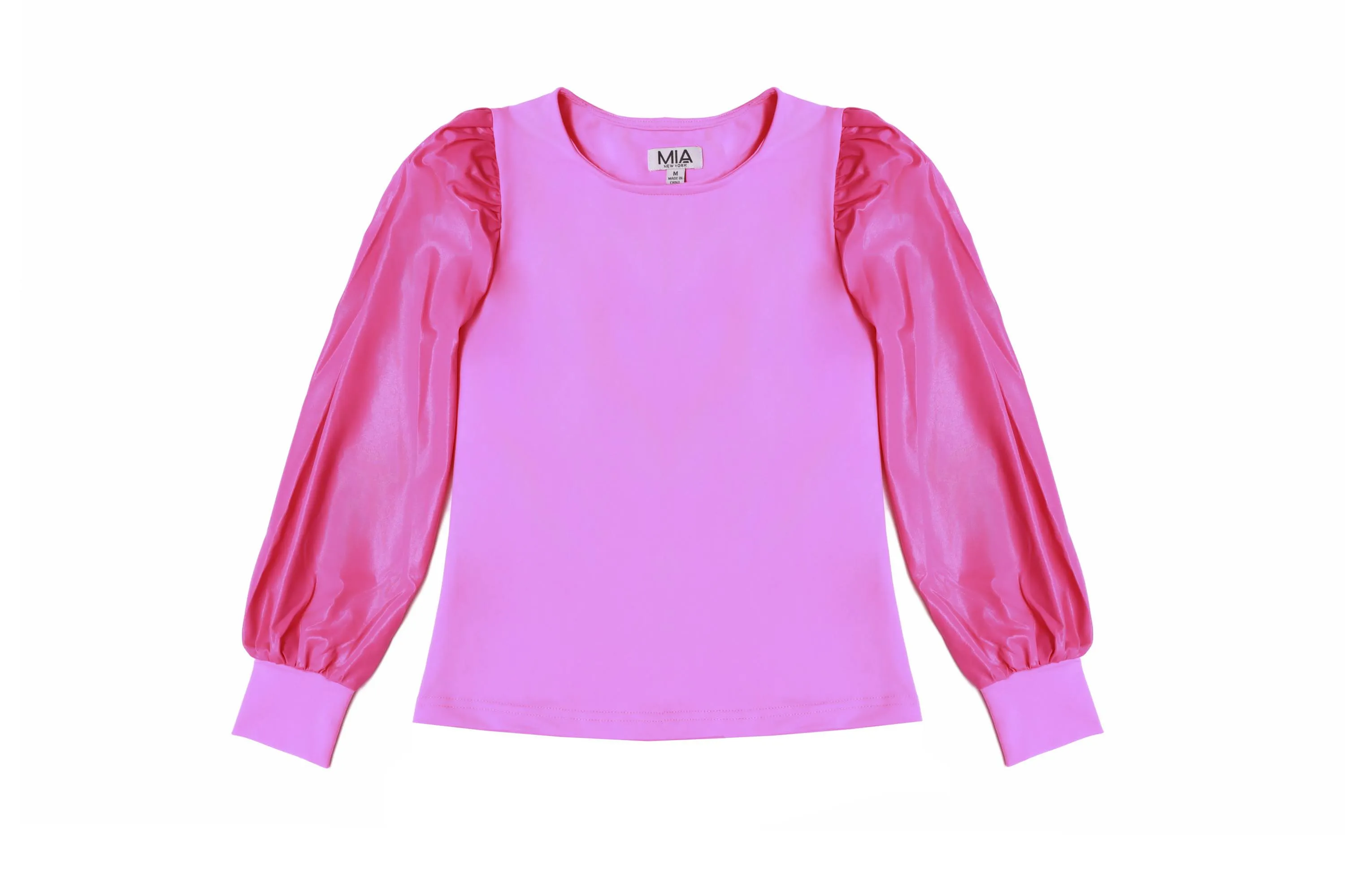 MIA Pink Metallic Puff Sleeve Top