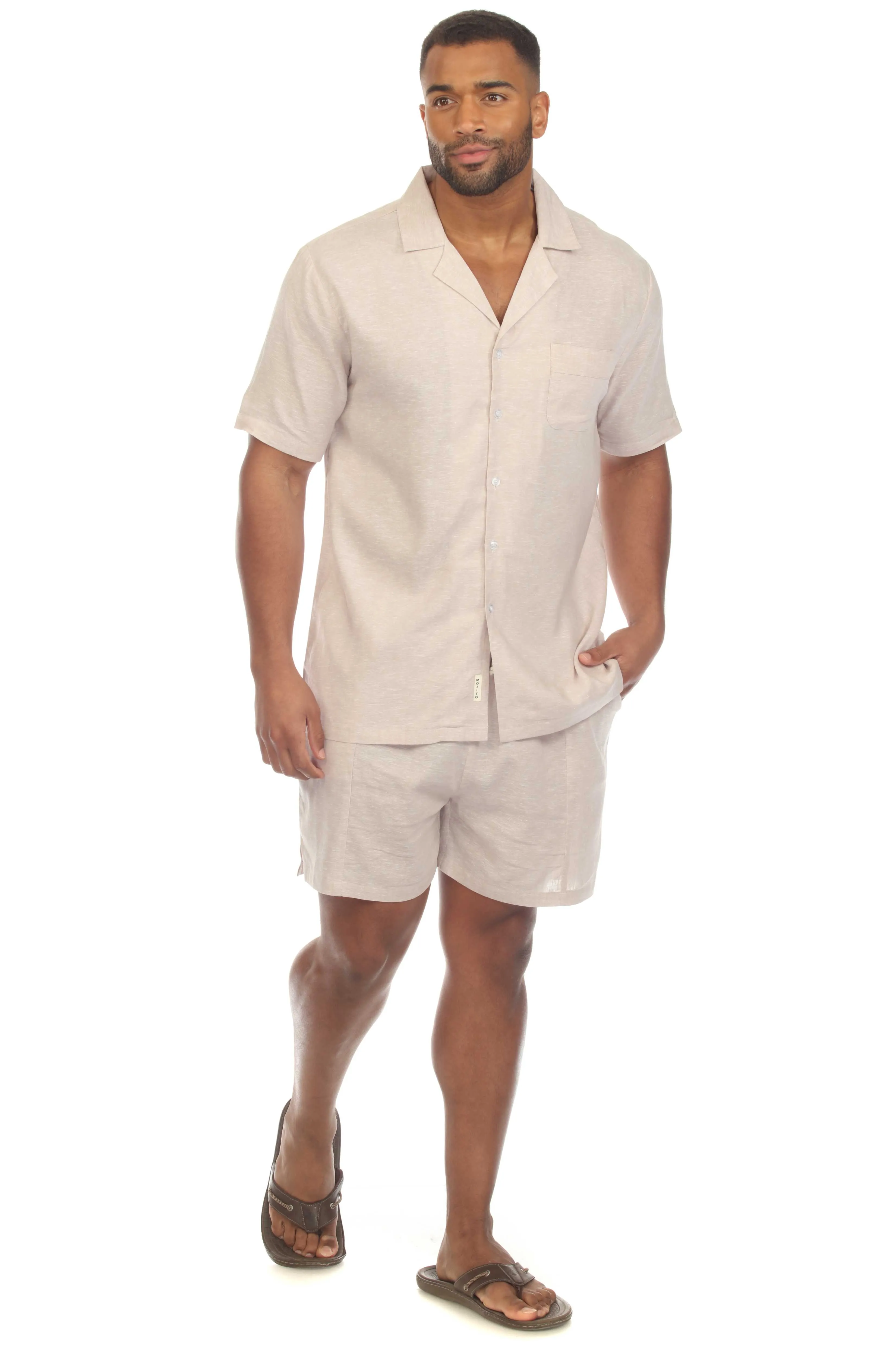 Mojito Men's Causal Beach Resort Wear Camp Collar Short Sleeve Linen Blend Button Down Shirt