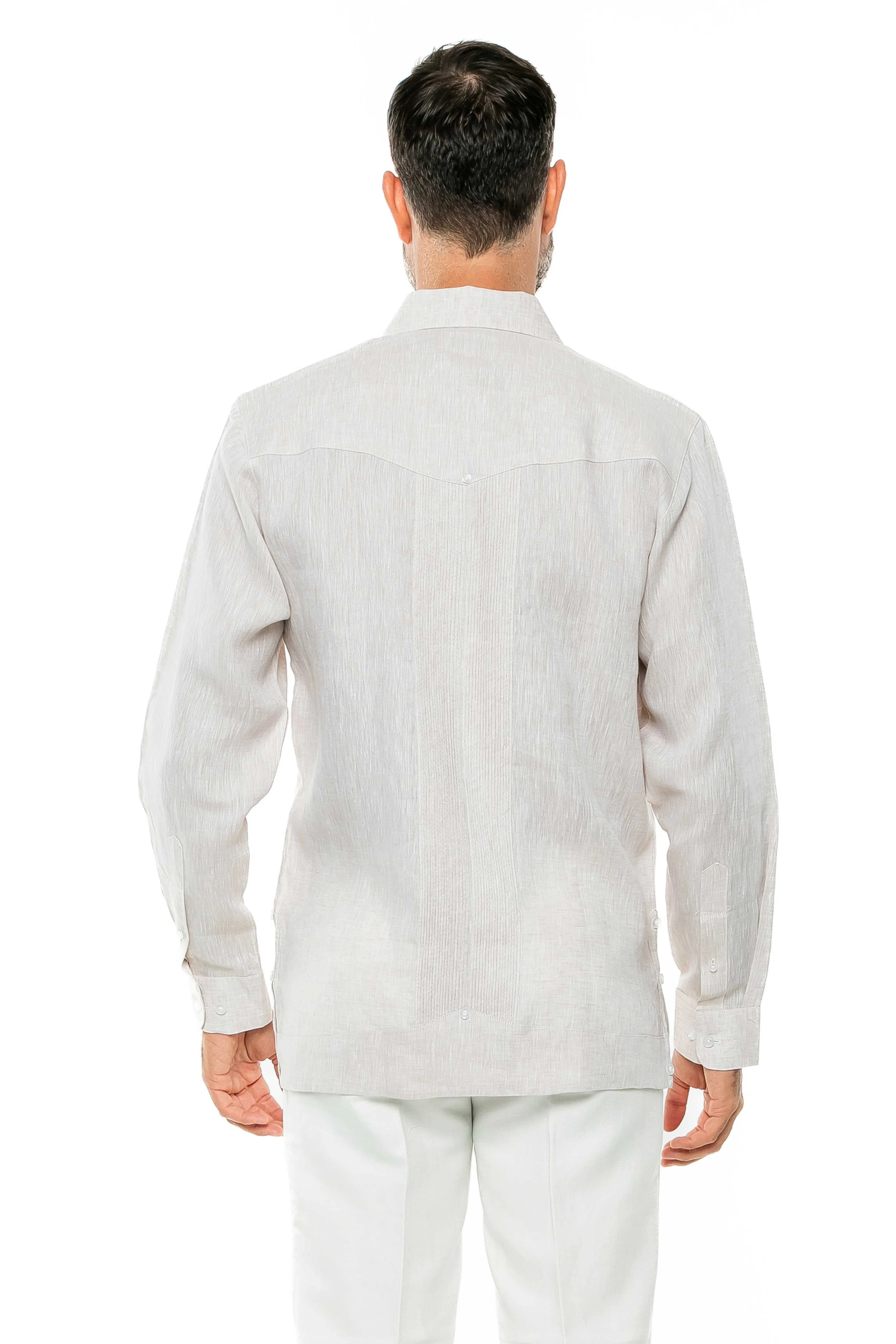 Mojito Men's Yarn Dye 100% Linen Guayabera Shirt Long Sleeve 2 Pocket Design