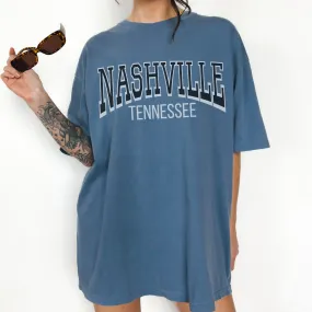 Nashville Comfort Colors® T-Shirt, T-Shirt Dress, Retro Arched Varsity Letters, Oversized Print Spring or Summer T-Shirt