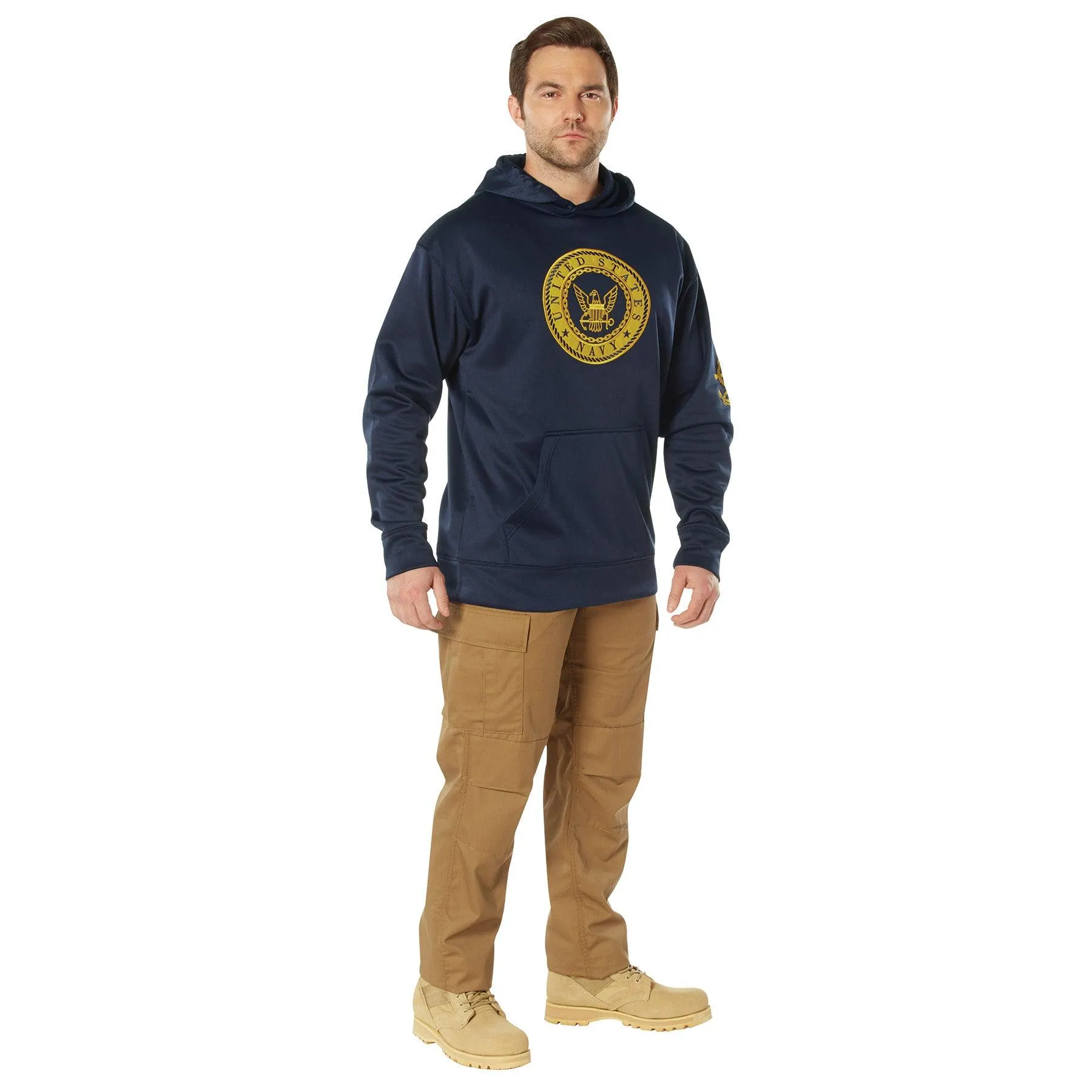 Navy Emblem Pullover Hooded Sweatshirt