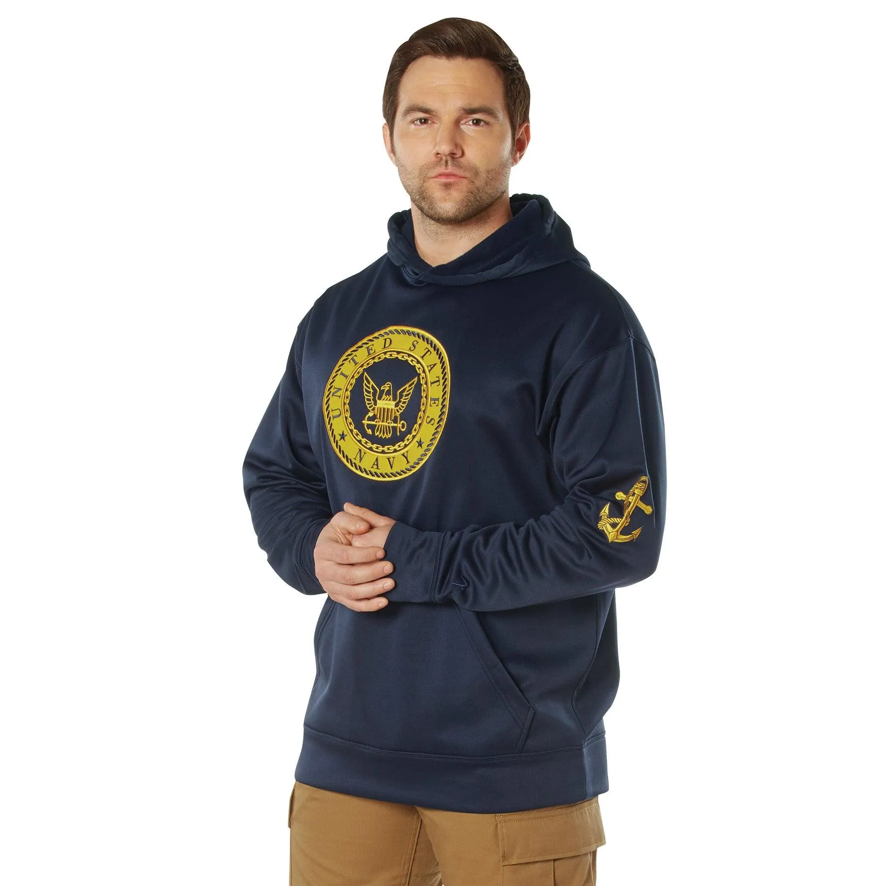 Navy Emblem Pullover Hooded Sweatshirt