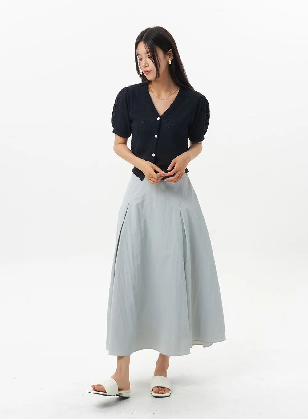 Nylon Pleated Maxi Skirt OU326