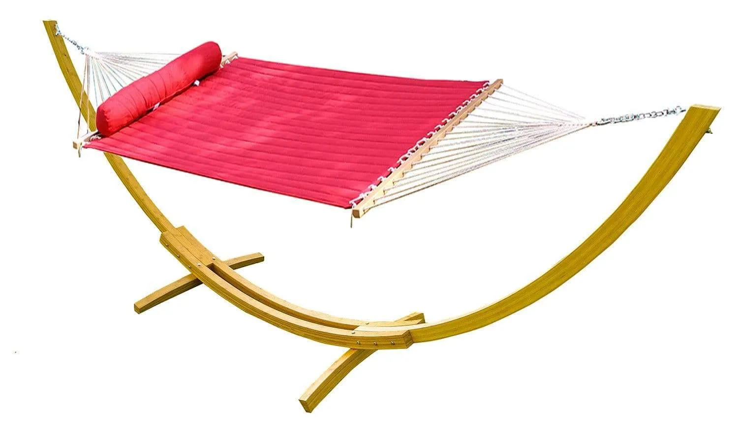 Olefin Double Quilted Hammock with Matching Pillow and Eco-Friendly Bamboo Stand