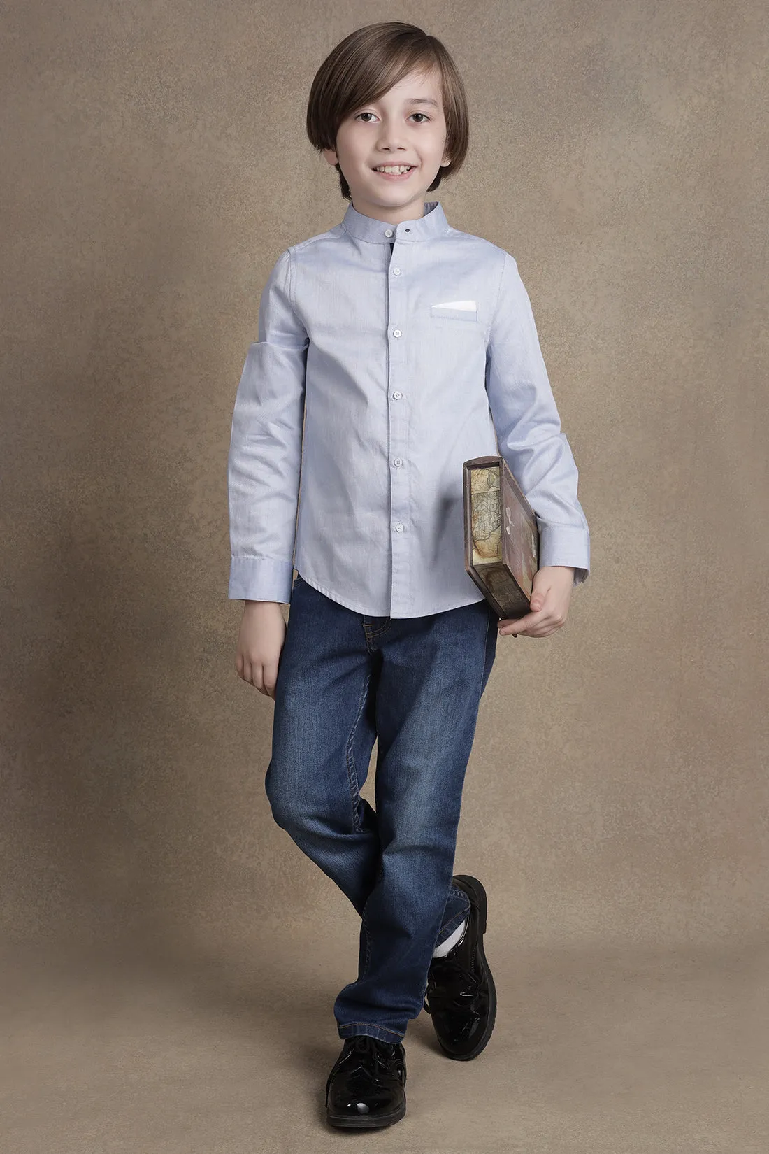 One Friday Kids Boys Blue Mandarin Collared Shirt