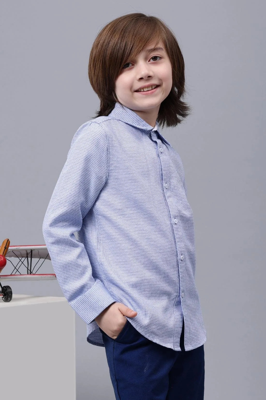 One Friday Kids Boys Full sleeves Cotton Blue Shirt