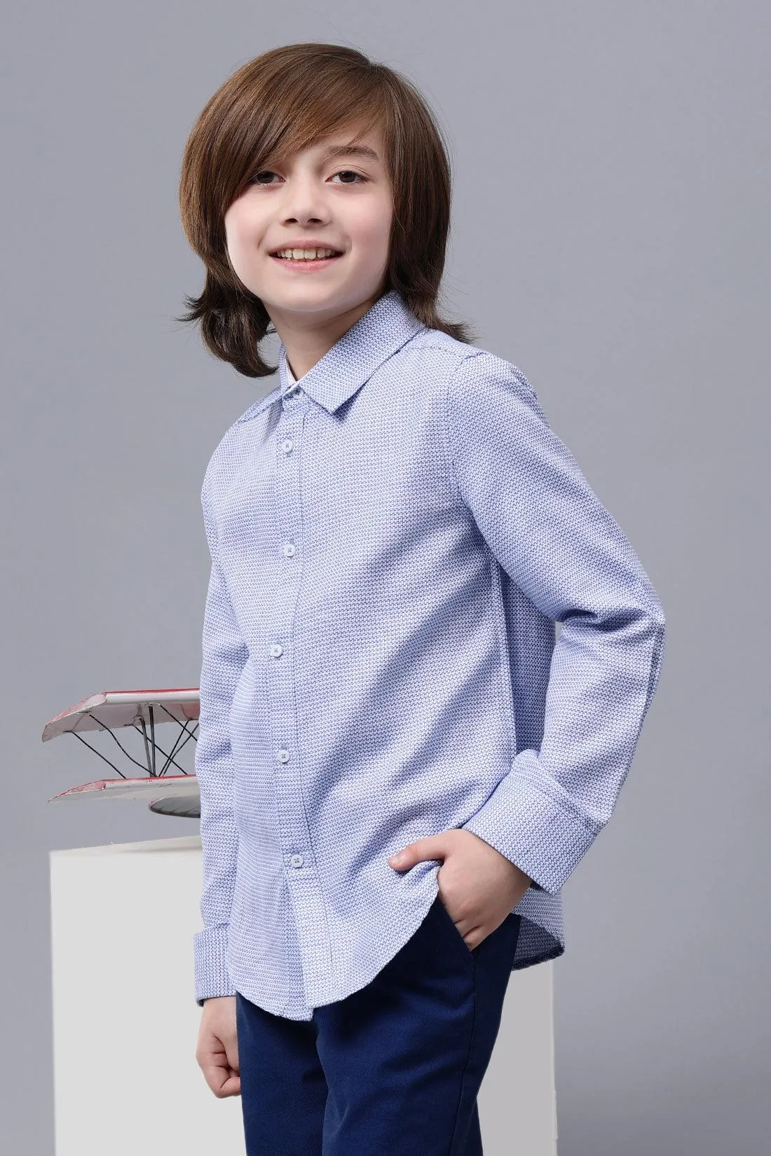 One Friday Kids Boys Full sleeves Cotton Blue Shirt