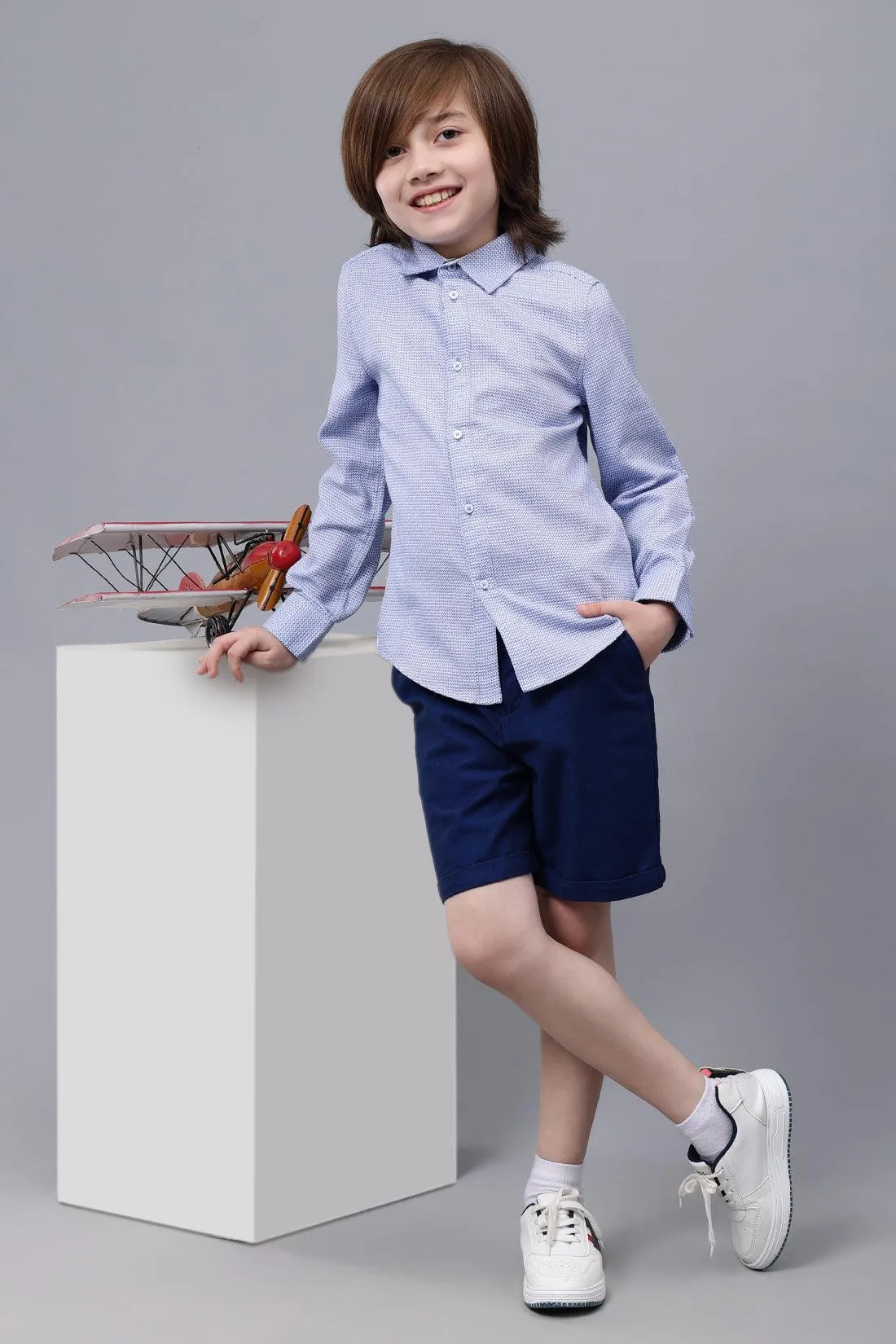 One Friday Kids Boys Full sleeves Cotton Blue Shirt