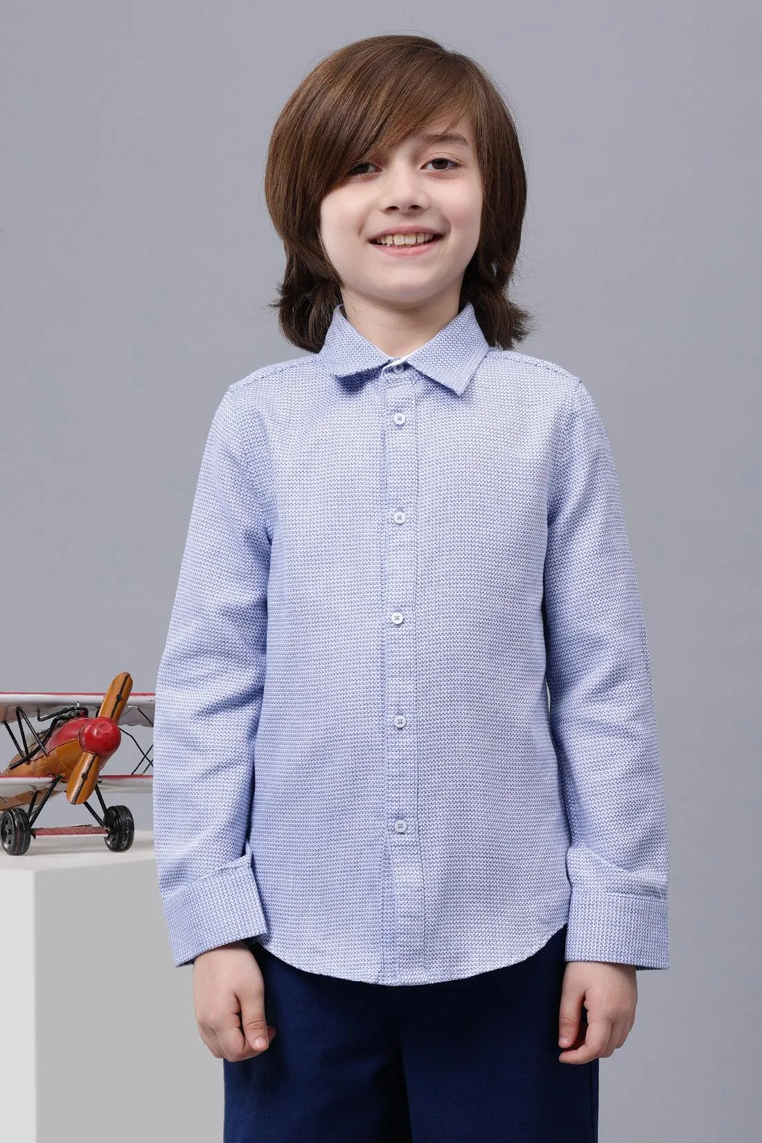 One Friday Kids Boys Full sleeves Cotton Blue Shirt