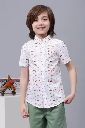 One Friday Kids Boys Fun Doodle Printed Cotton White Shirt