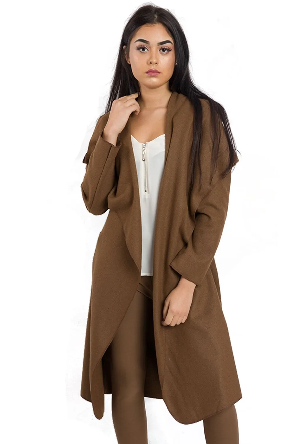 Oversized Wool Waterfall Trench Jacket Coat