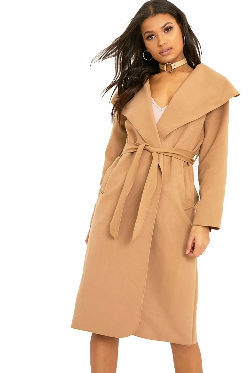 Oversized Wool Waterfall Trench Jacket Coat