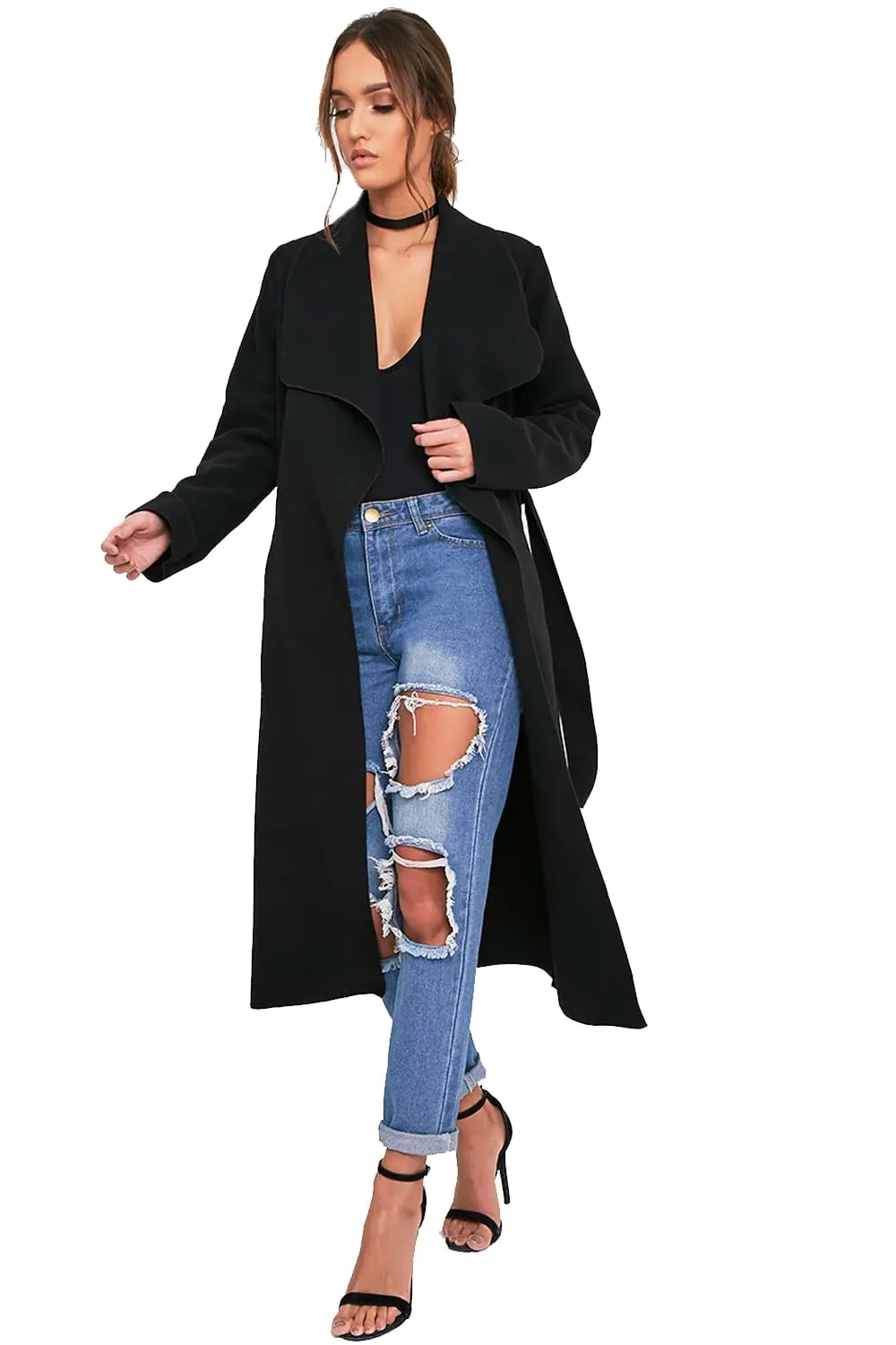 Oversized Wool Waterfall Trench Jacket Coat