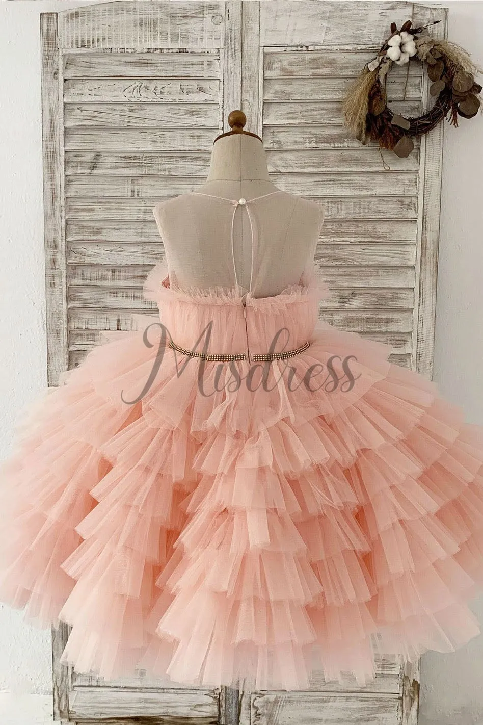 Peach Cupcake Tulle Wedding Flower Girl Dress Kids Party Pageant