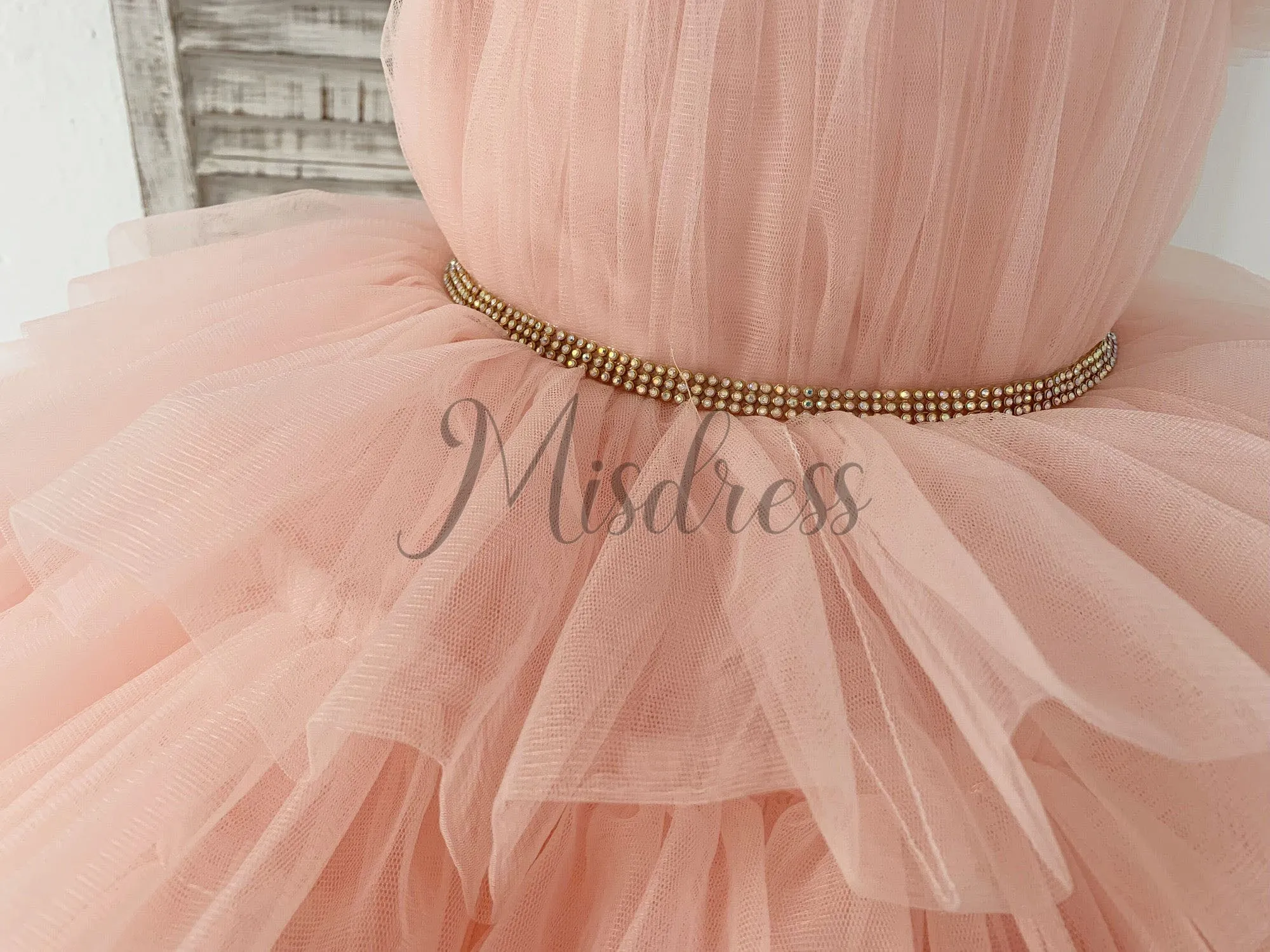 Peach Cupcake Tulle Wedding Flower Girl Dress Kids Party Pageant