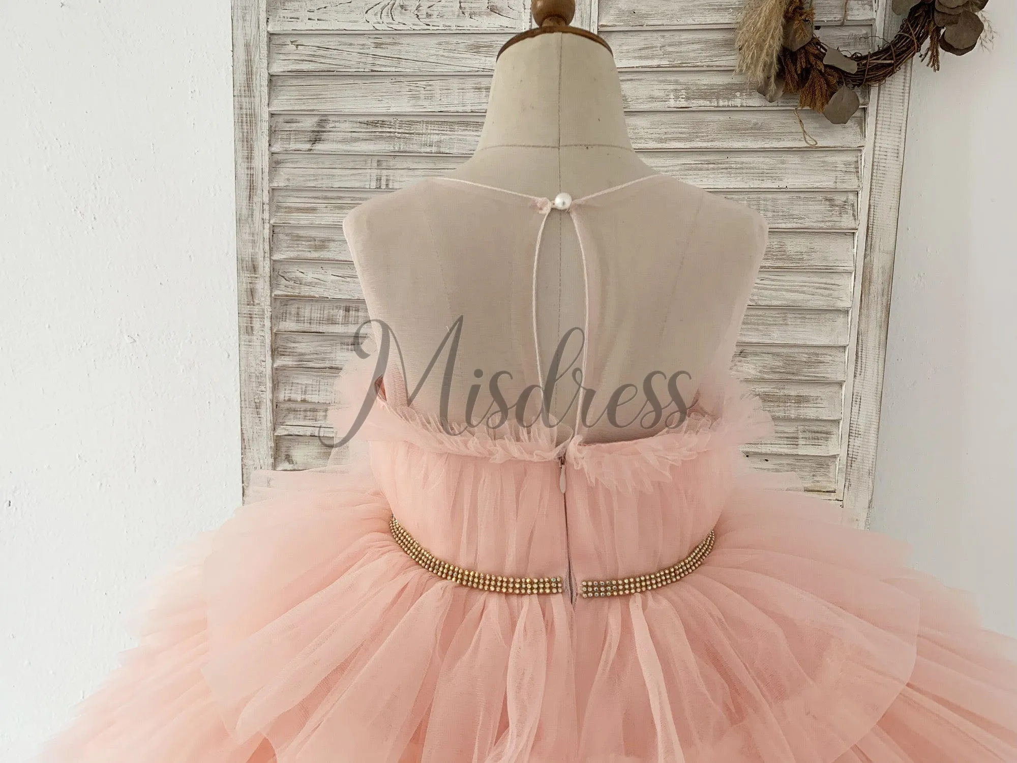 Peach Cupcake Tulle Wedding Flower Girl Dress Kids Party Pageant