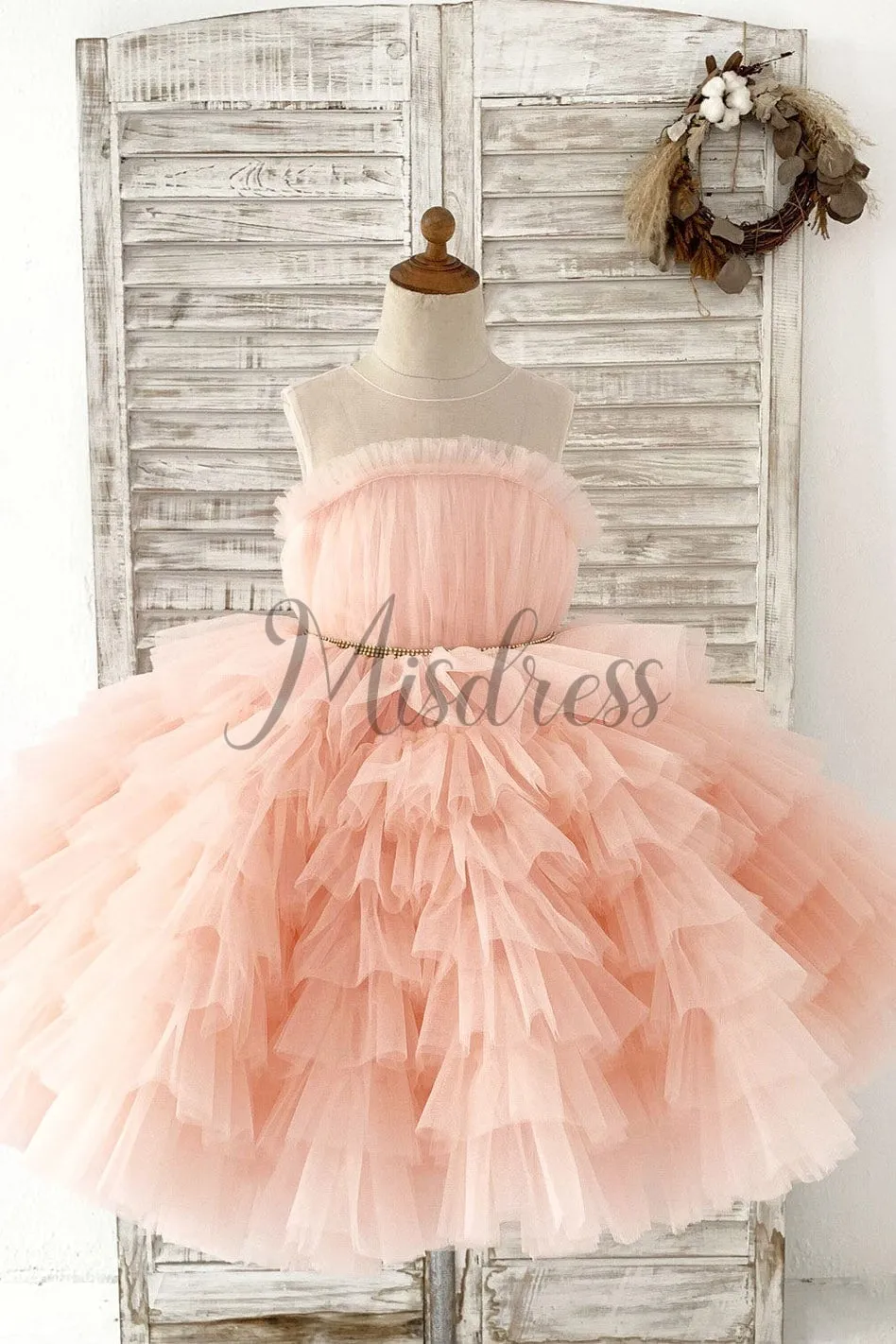 Peach Cupcake Tulle Wedding Flower Girl Dress Kids Party Pageant