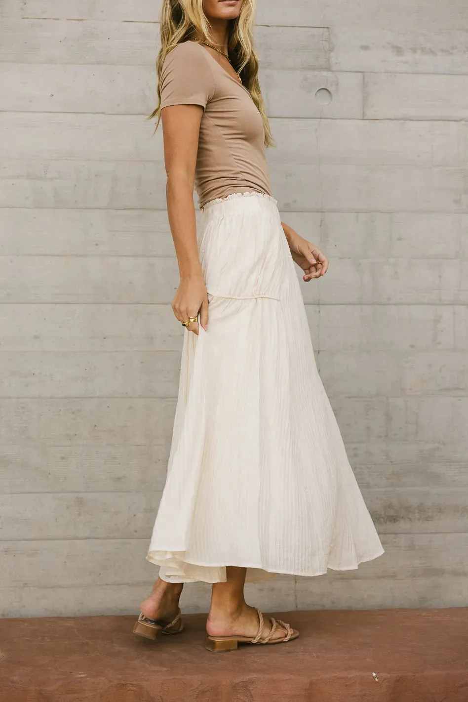 Phillipa Pleated Maxi Skirt in Cream