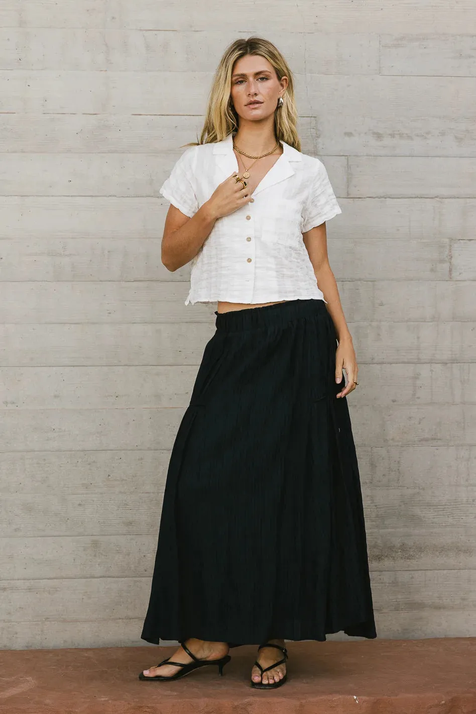 Phillipa Pleated Maxi Skirt in Navy