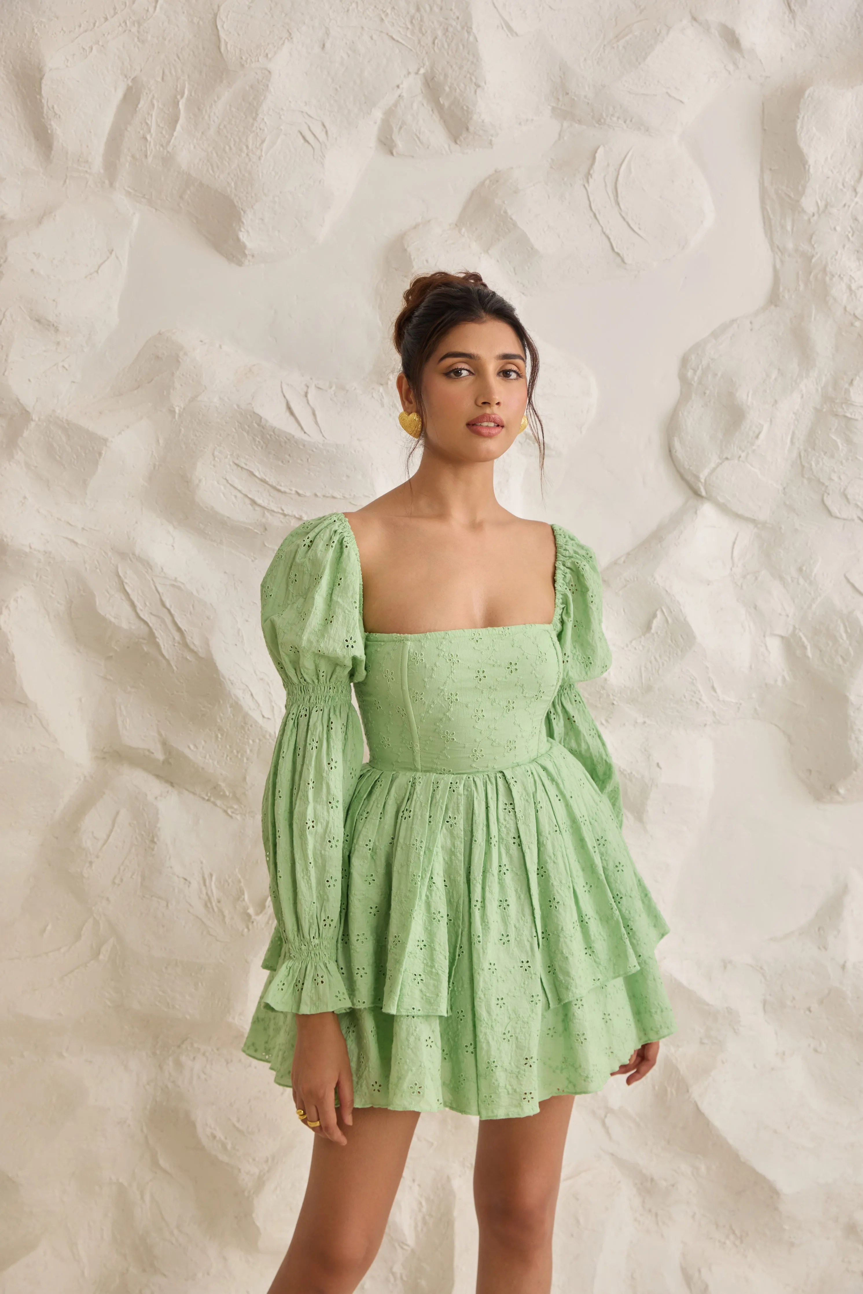 Pixie Green Schiffli Puff Corset Dress