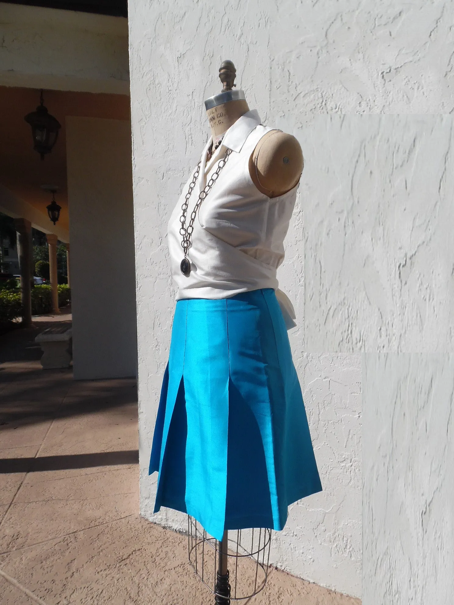 Pleated Cocktail Skirt Thai Silk Turquoise