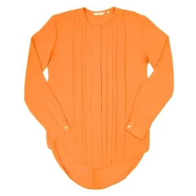 Pleated Front Button-Up Blouse - Orange