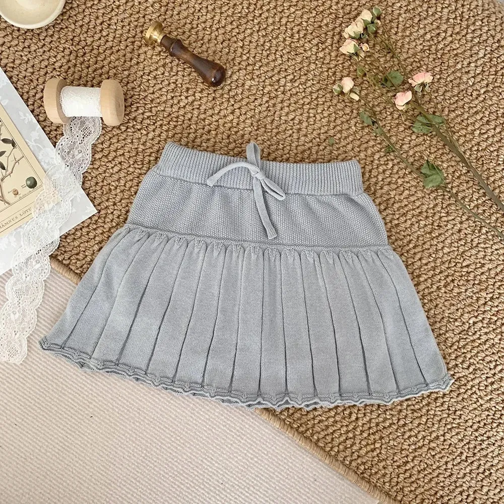 Pleated Knit Skirt - Dusty Blue