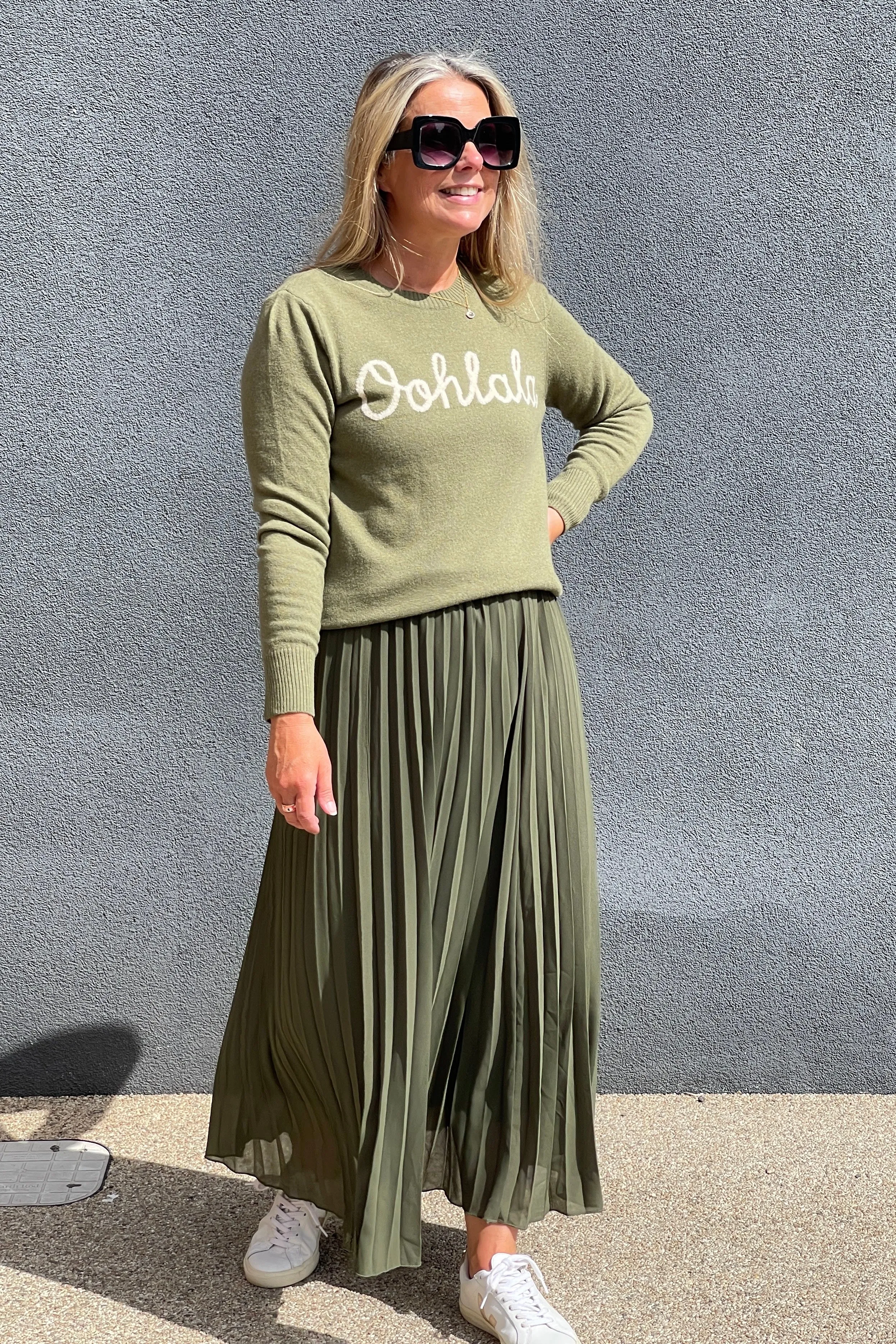 Pleated Maxi Skirt | Khaki