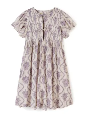 Pleated nightie alpen flora print in cream and violet