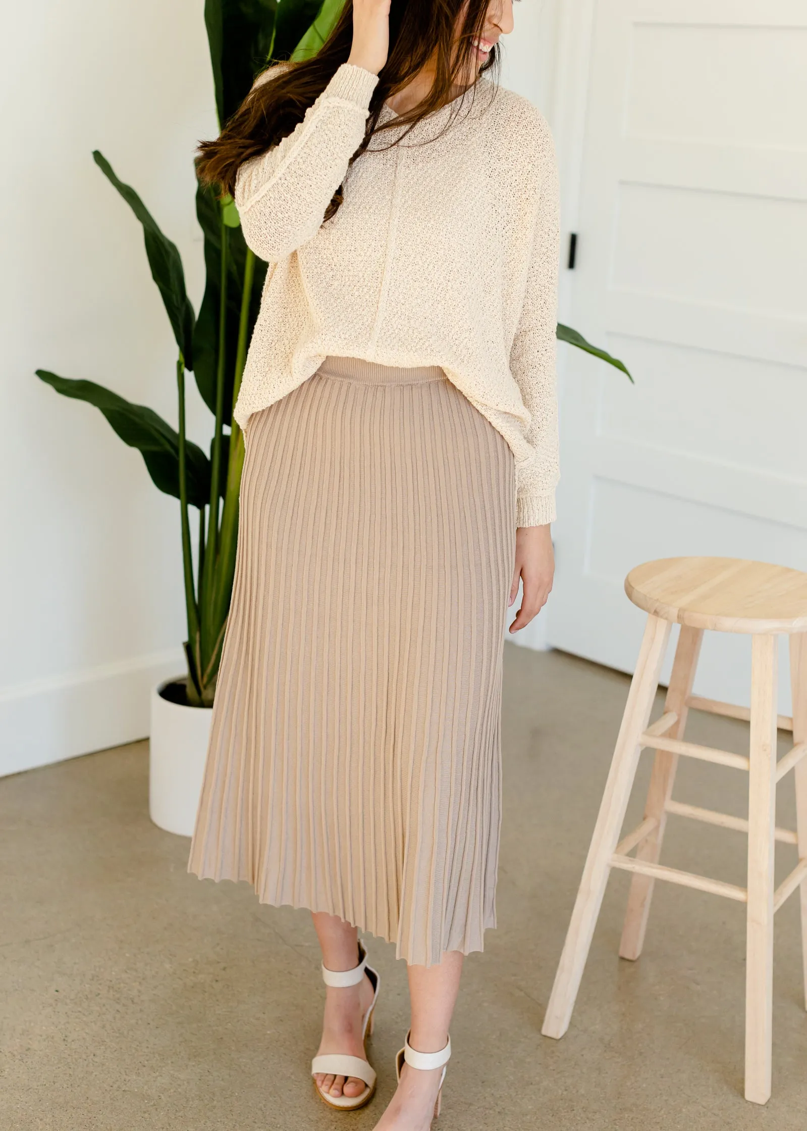 Pleated Sweater Knit Midi Skirt - FINAL SALE