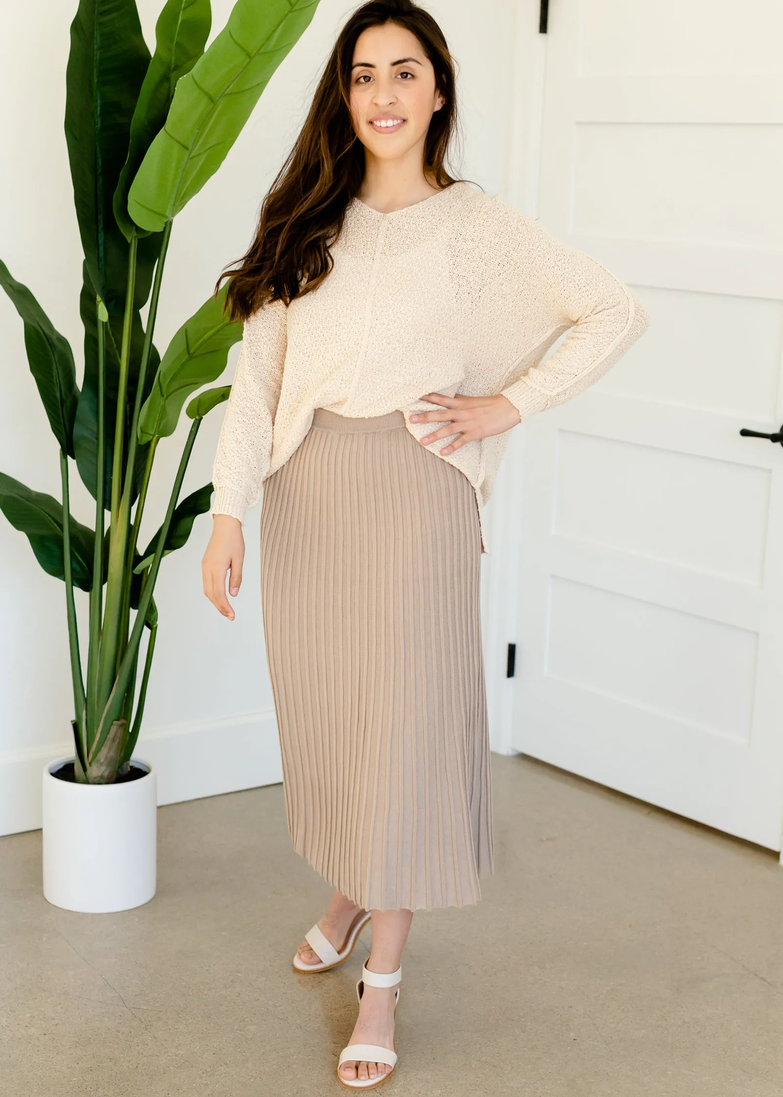 Pleated Sweater Knit Midi Skirt - FINAL SALE