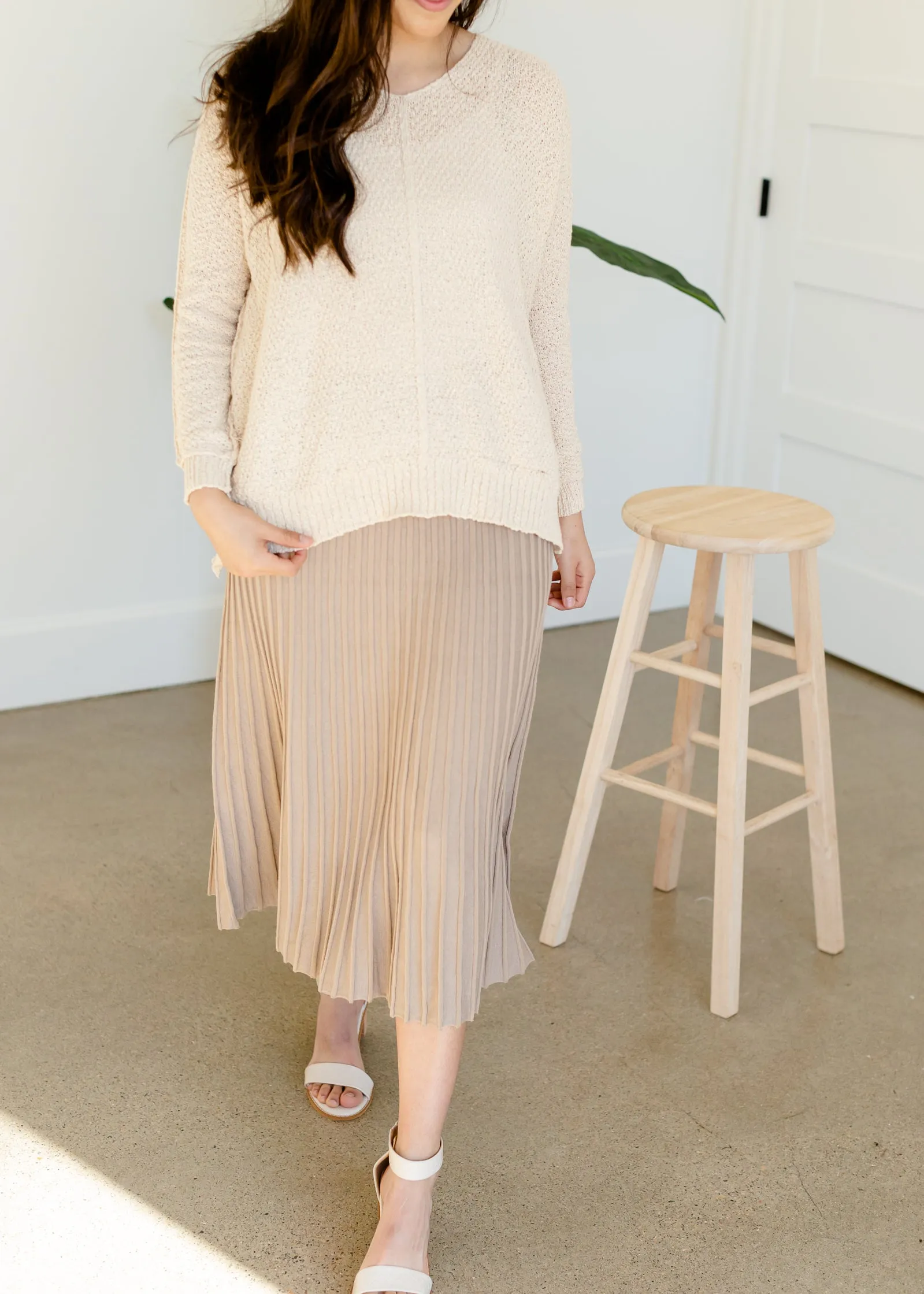 Pleated Sweater Knit Midi Skirt - FINAL SALE