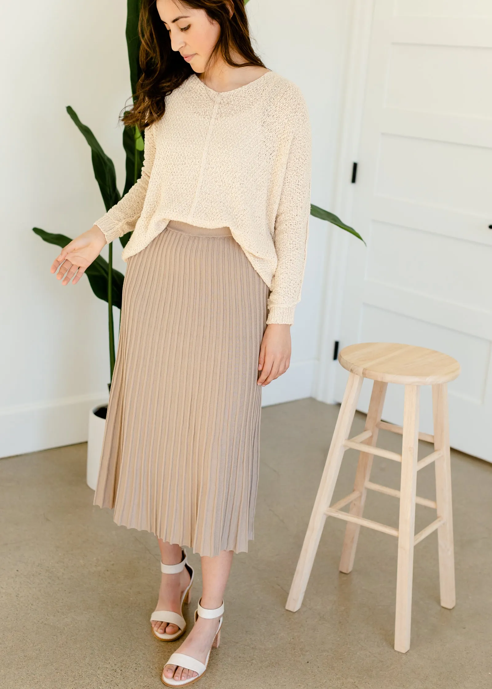 Pleated Sweater Knit Midi Skirt - FINAL SALE