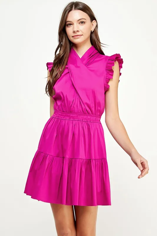 Plum Cross Neck Poplin Mini Dress